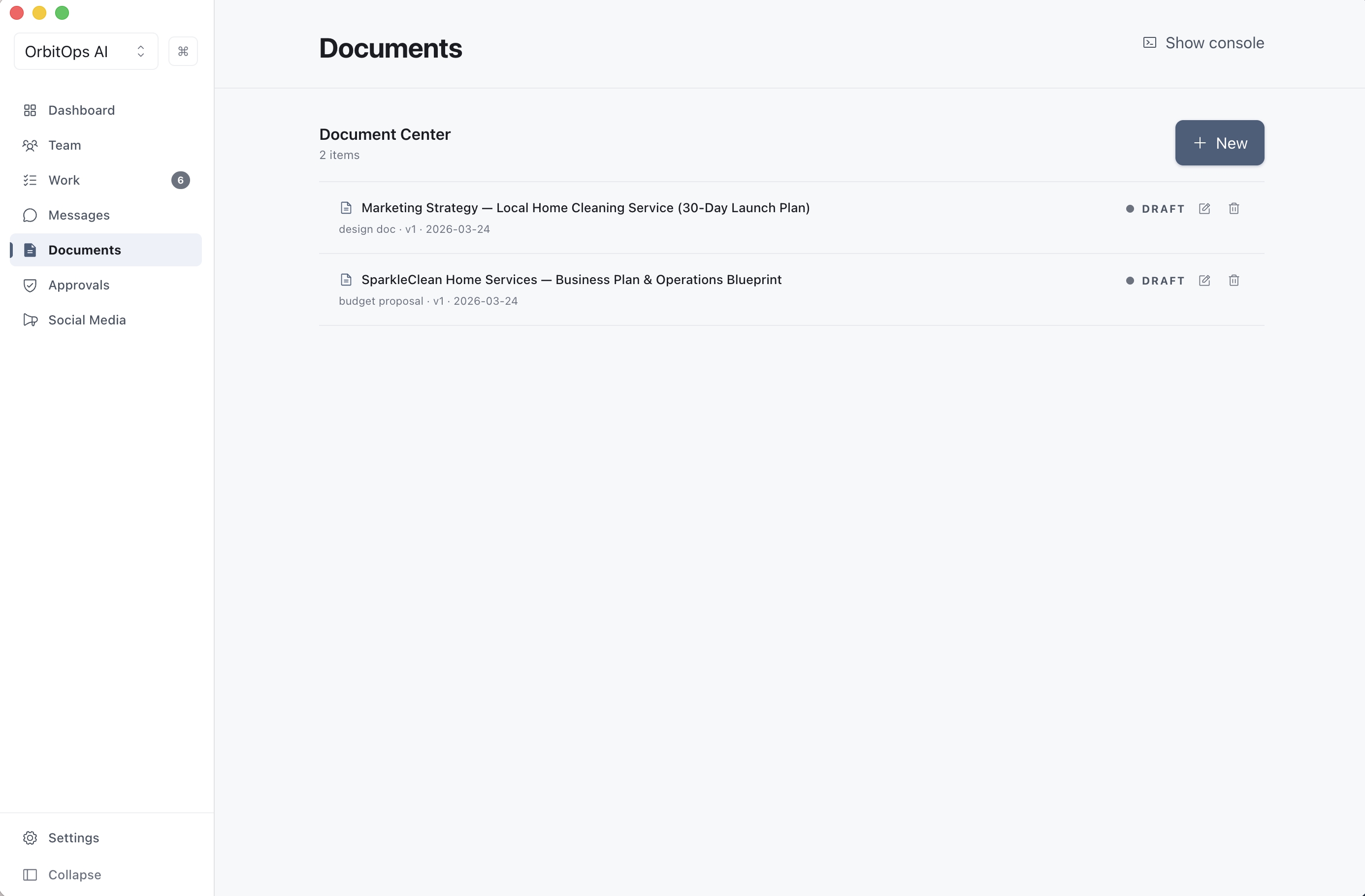 Document center with AI-generated business deliverables